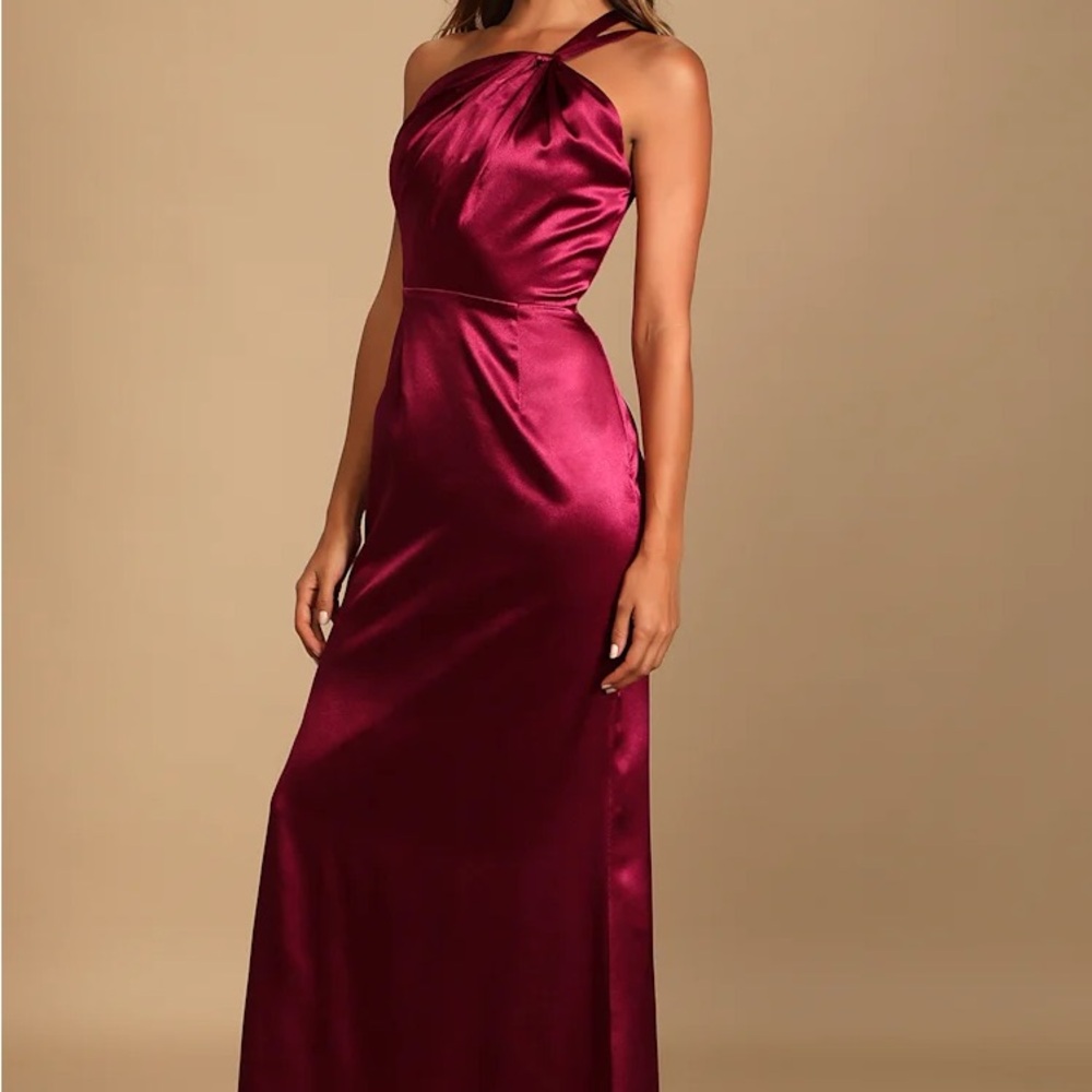 Lulu's Burgundy Satin Maxi Dress